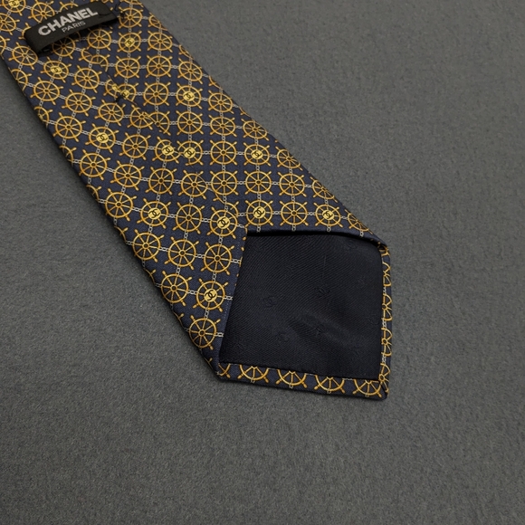 Chanel Paris Captains Wheel Pattern Tie Navy Blue Gold - Picture 7 of 12